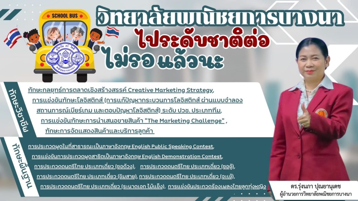 วิทยาลัยพณิชยการบางนา ขอแสดงความยินดีกับนักเรียนนักศึกษา ที่ได้รับรางวัลในการแข่งขันทักษะวิชาชีพและทักษะพื้นฐาน ในระดับภาคตะวันออกและกรุงเทพมหานคร ประจำปีการศึกษา 2565 วิทยาลัยพณิชยการบางนา ขอแสดงความยินดีกับนักเรียนนักศึกษา ที่ได้รับรางวัลในการแข่งขันทักษะวิชาชีพและทักษะพื้นฐาน ในระดับภาคตะวันออกและกรุงเทพมหานคร ประจำปีการศึกษา 2565